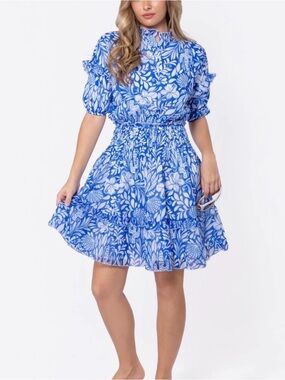 Yakira Bella NWT Blue Floral Tiered Short Dress - Smocked Waist